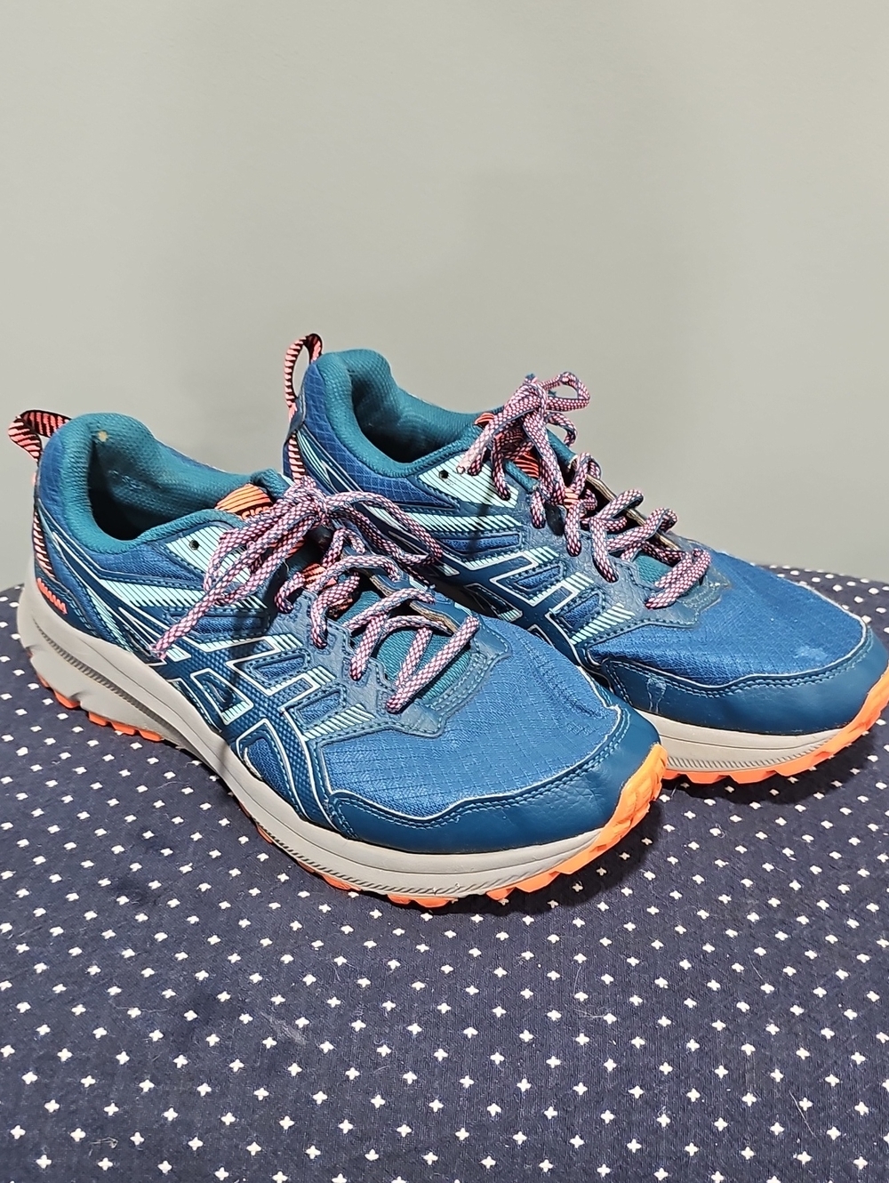 ASICS Women's Blue Trail Running Shoes with Orange Outsole